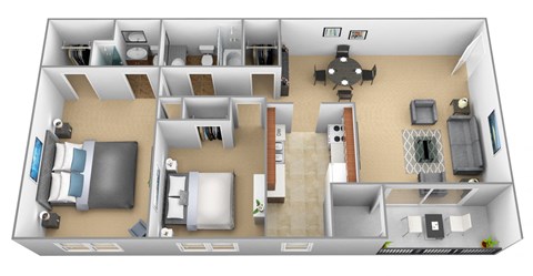 Floor plan for 2 beds, 2 baths, 798 sqft